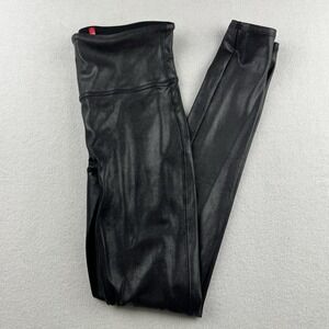 SPANX Faux Leather‎ Leggings Women's Black Shiny Coated Shaping Pants M